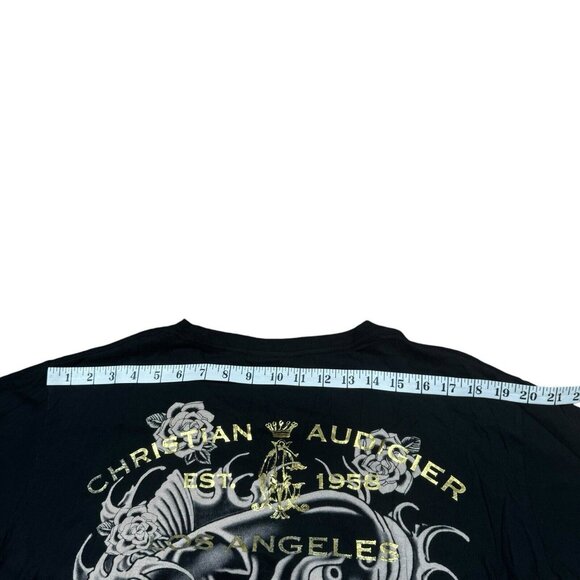 Christian Audigier RARE‎ Fish Print Black T-Shirt Sz XL V-Neck, Made in USA - Picture 10 of 12